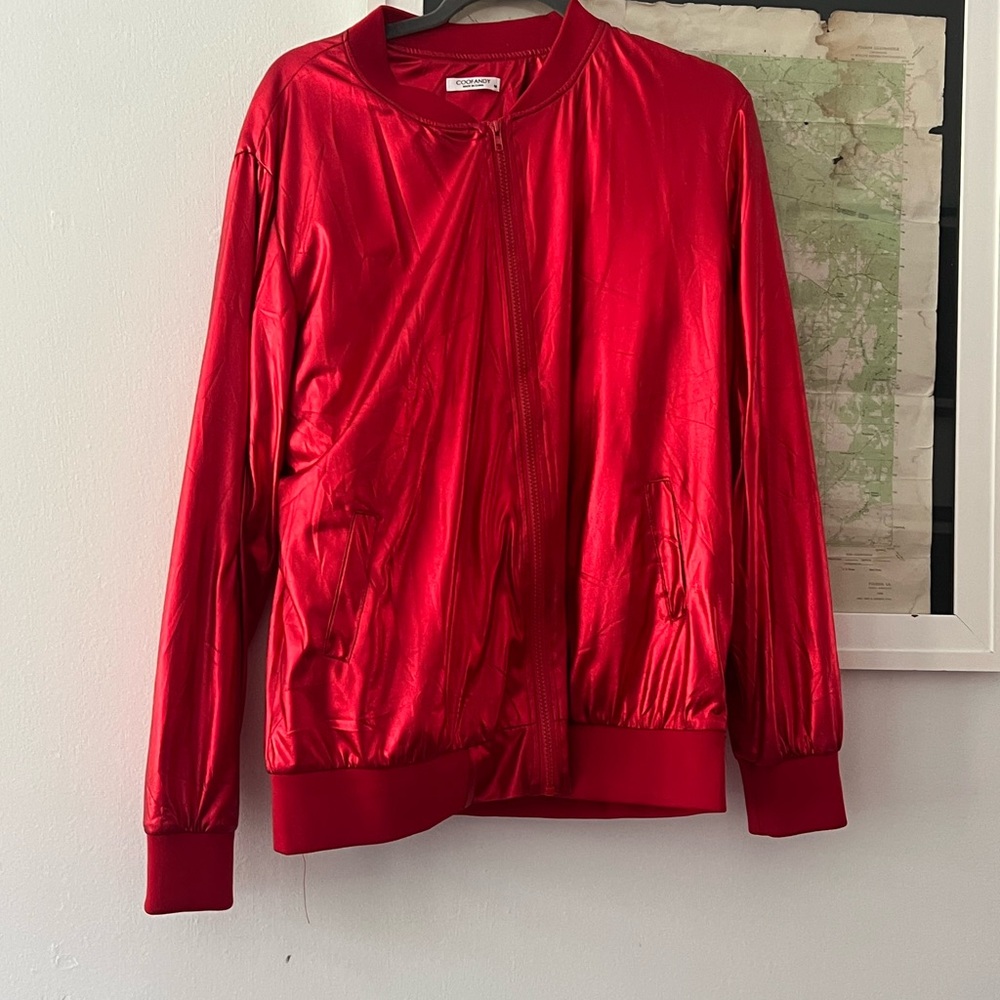 Zara Red Bomber Jacket with Ribbed Cuffs and Waistband